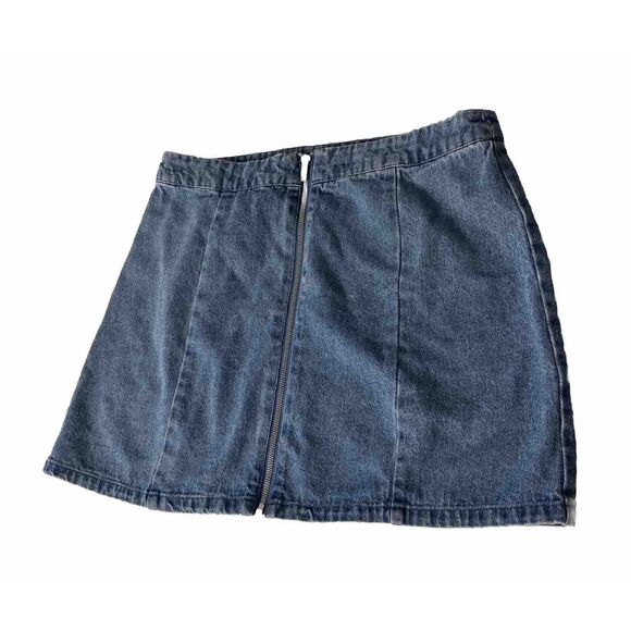 Forever 21 Juniors Skirt Large Zipper‎ Front Denim Jean Blue - Picture 1 of 4